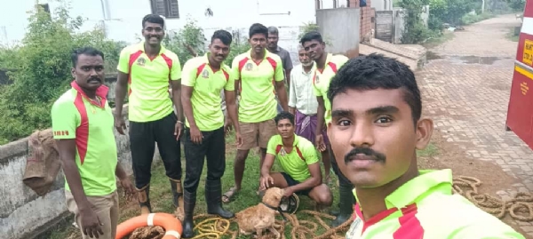 A dog accidentally fell into a 100-foot-deep well in Coimbatore and struggled for life for several hours — firefighters safely rescued it!