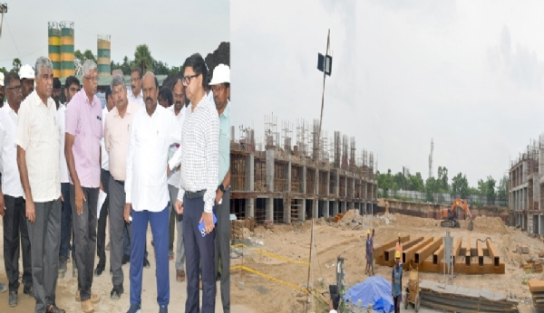 கலைஞர் சர்வதேச பன்னோக்கு அரங்கம் கட்டும் பணிகள் குறித்து அமைச்சர் எ.வ.வேலு நேரில் ஆய்வு