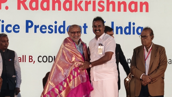 Vice President C. P. Radhakrishnan participated in the felicitation ceremony organized by the Coimbatore Citizens Forum at the CODISSIA Hall. Vice President C. P. Radhakrishnan participated in the felicitation ceremony organized by the Coimbatore Citizens Forum at the CODISSIA Hall.