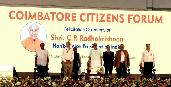 Vice President C. P. Radhakrishnan participated in the felicitation ceremony organized by the Coimbatore Citizens Forum at the CODISSIA Hall. Vice President C. P. Radhakrishnan participated in the felicitation ceremony organized by the Coimbatore Citizens Forum at the CODISSIA Hall.