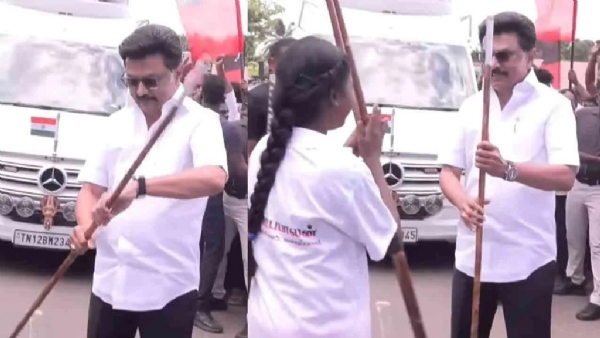 மாணவர்களுடன் சிலம்பம் சுற்றி முதல்வர் மு.க. ஸ்டாலின் உற்சாகம்