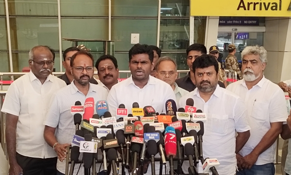 Former BJP state president Annamalai met reporters at the Coimbatore airport. Former BJP state president Annamalai met reporters at the Coimbatore airport.