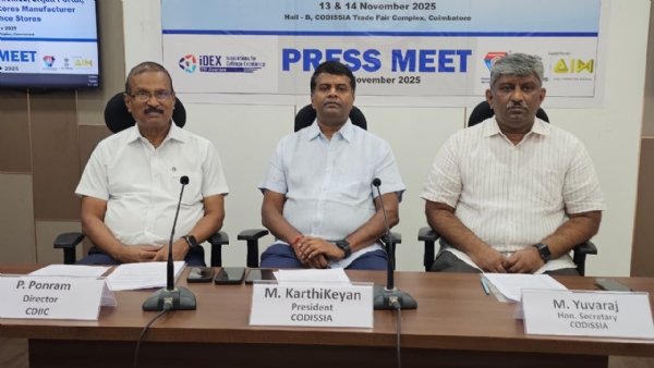 The Defence Equipment Manufacturing Conclave will be held at the CODISSIA grounds in Coimbatore on the 13th and 14th of this month. The Defence Equipment Manufacturing Conclave will be held at the CODISSIA grounds in Coimbatore on the 13th and 14th of this month.