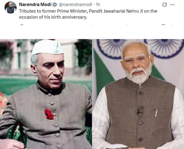 முன்னாள் பிரதமர் பண்டித ஜவகர்லால் நேருவின் பிறந்த நாளை முன்னிட்டு் பிரதமர் மோடி அஞ்சலி