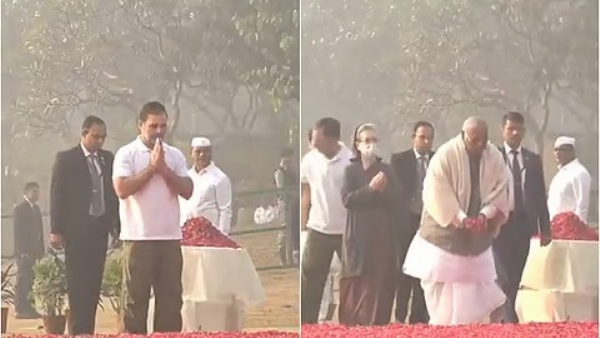 இந்திரா காந்தி நினைவிடத்தில் மரியாதை செலுத்திய ராகுல், கார்கே, சோனியா காந்தி