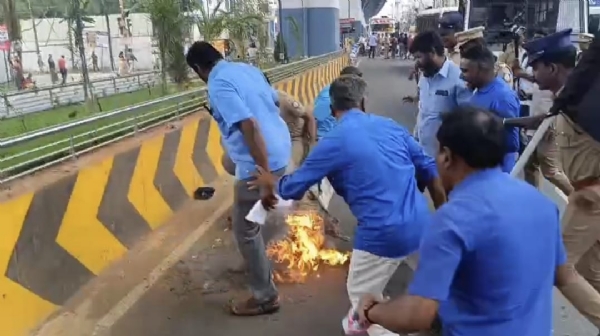 Tension prevailed in Coimbatore after progressive movements burned an effigy of Prime Minister Modi in protest against his visit to the city. Tension prevailed in Coimbatore after progressive movements burned an effigy of Prime Minister Modi in protest against his visit to the city.