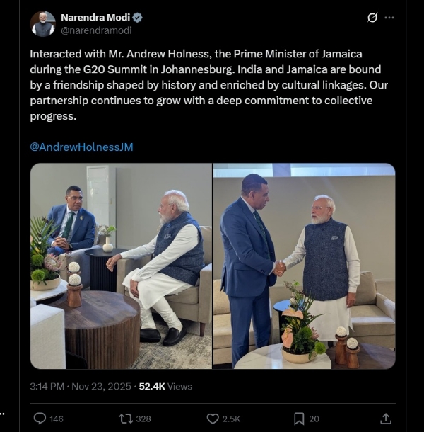 இந்தியாவும் ஜமைக்காவும் வரலாற்றால் வடிவமைக்கப்பட்ட நட்பால் பிணைக்கப்பட்டுள்ளது - பிரதமர் மோடி