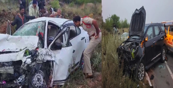 இரண்டு கார்கள் நேருக்கு நேர் மோதிய விபத்தில் 2 குழந்தைகள் உள்பட 5 பேர் உயிரிழப்பு