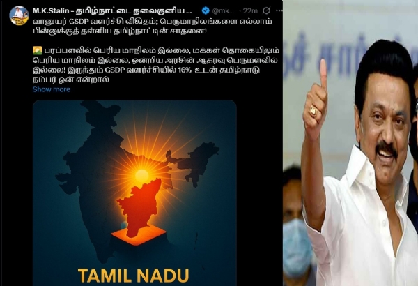 ஜிஎஸ்டிபி வளர்ச்சியில் 16%-உடன் தமிழ்நாடு நம்பர் ஒன் - முதல்வர் ஸ்டாலின் பெருமிதம் ஜிஎஸ்டிபி வளர்ச்சியில் 16%-உடன் தமிழ்நாடு நம்பர் ஒன் - முதல்வர் ஸ்டாலின் பெருமிதம்