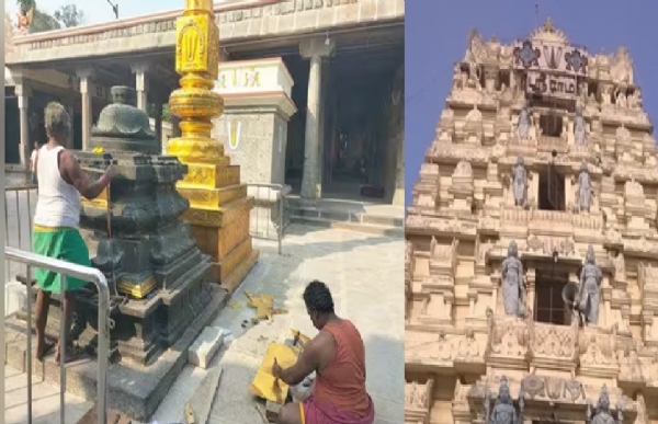 ஏரிகாத்த ராமர் கோவிலில் பலிபீடத்திற்கு செப்பு தகடுகள் அமைக்கும் பணிகள் தீவிரம் ஏரிகாத்த ராமர் கோவிலில் பலிபீடத்திற்கு செப்பு தகடுகள் அமைக்கும் பணிகள் தீவிரம்
