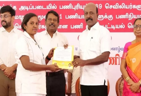 ஒப்பந்த செவிலியர்கள் 169 பேருக்கு பணிநிரந்தர ஆணைகளை அமைச்சர்  மா.சுப்பிரமணியன் வழங்கினார்