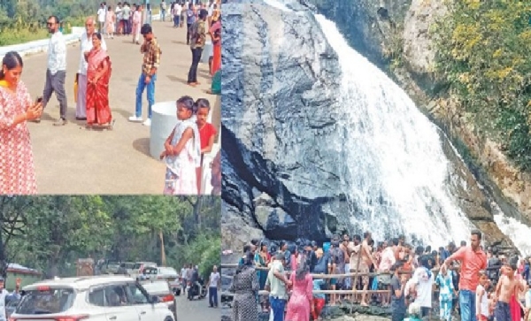 கவியருவியில் குவியும் சுற்றுலா பயணிகள் - பாதுகாப்பு பணியில் வனத்துறை தீவிரம்