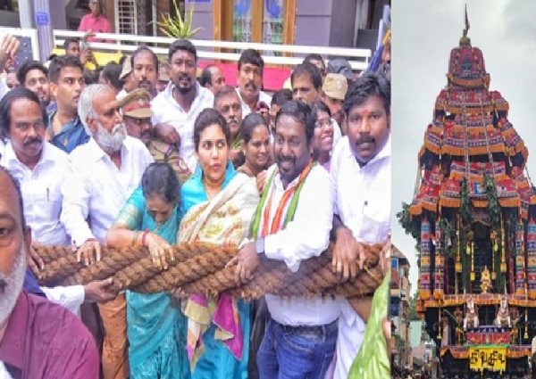 சுசீந்திரம் தாணுமாலயன்  கோவில் தேரோட்டத்தை அமைச்சர்கள் வடம் பிடித்து தொடங்கி வைத்தனர்