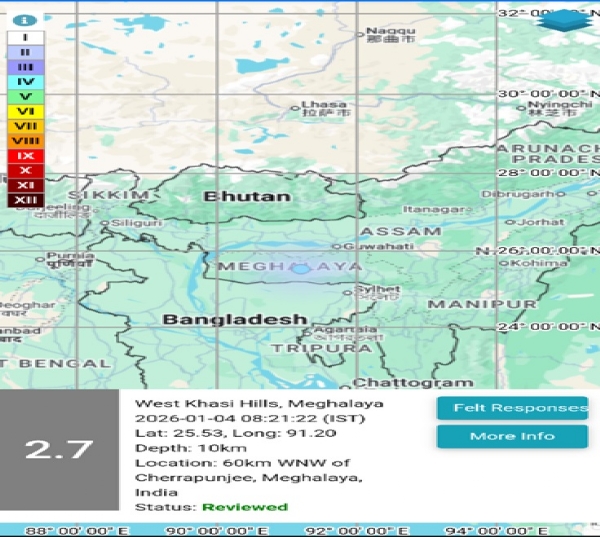 மேகாலயாவில் நிலநடுக்கம் - தேசிய நில அதிர்வு மையம் தகவல்