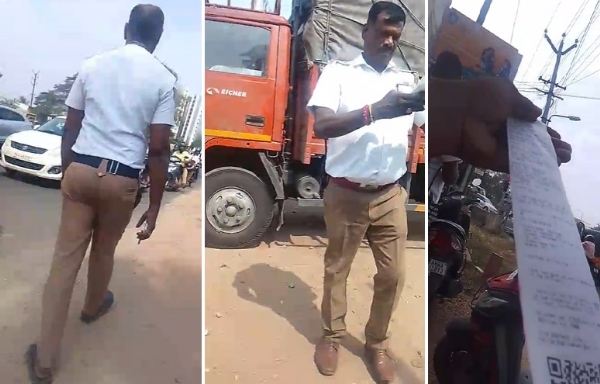 ஆன்லைன் பைன் செல்லாது - ஒருமையில் மிரட்டிய போக்குவரத்து காவலரின் வீடியோ வைரல்