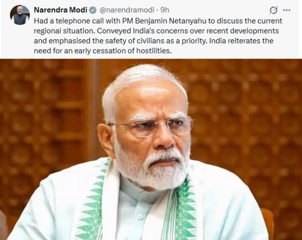 பிரதமர் நரேந்திர மோடி இன்று இஸ்ரேல் பிரதமர் பெஞ்சமின் நெதன்யாகுவுடன் தொலைபேசியில் உரையாடல்