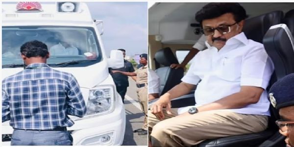 முதல்வர் ஸ்டாலினின் தேர்தல் பிரச்சார வாகனத்தில் தேர்தல் பறக்கும் படை சோதனை