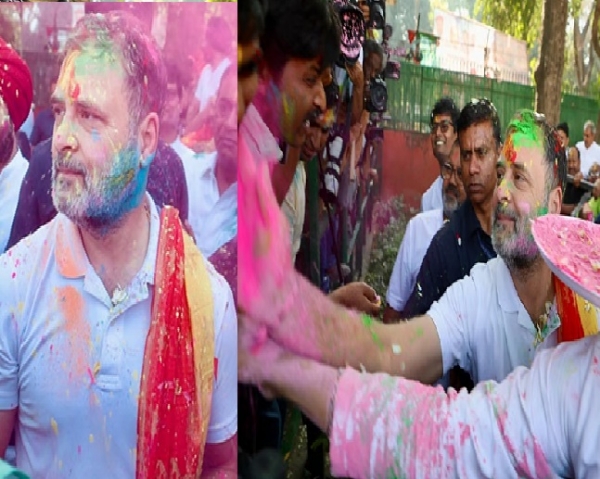 Congress MP Rahul Gandhi celebrates Holi