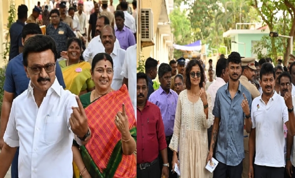 முதல்வர் ஸ்டாலின் குடும்பத்தினருடன் வாக்குப்பதிவு