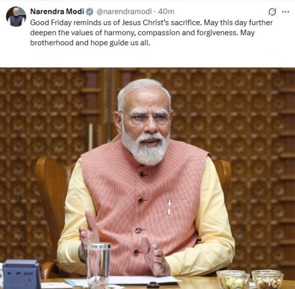 புனித வெள்ளியை முன்னிட்டு பிரதமர் நரேந்திர மோடி வாழ்த்து