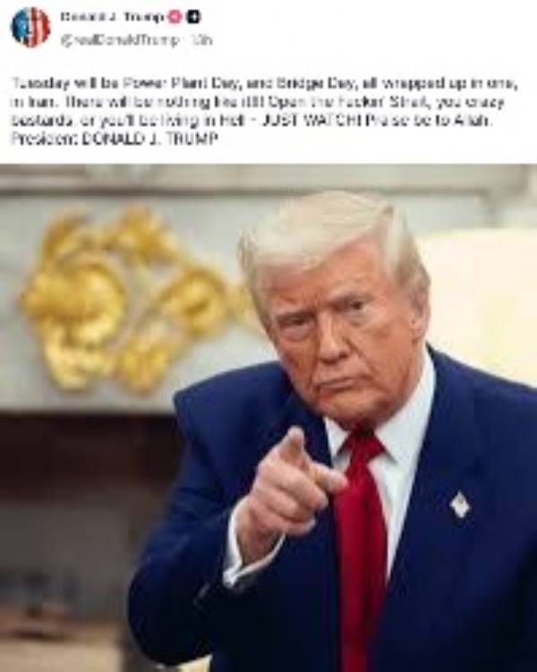 ஹர்மூஸ் ஜலசந்தியை திறக்காவிட்டால் ஈரானின் மின் நிலையங்கள், பாலங்கள் தகர்க்கப்படும் - டிரம்ப் மிரட்டல்