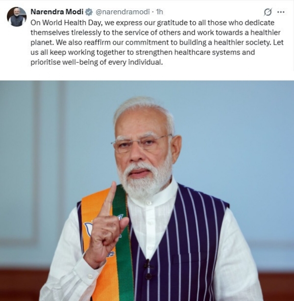 உலக சுகாதார தினத்தில், சுகாதாரப் பணியாளர்களுக்குப் பிரதமர் மோடி நன்றி