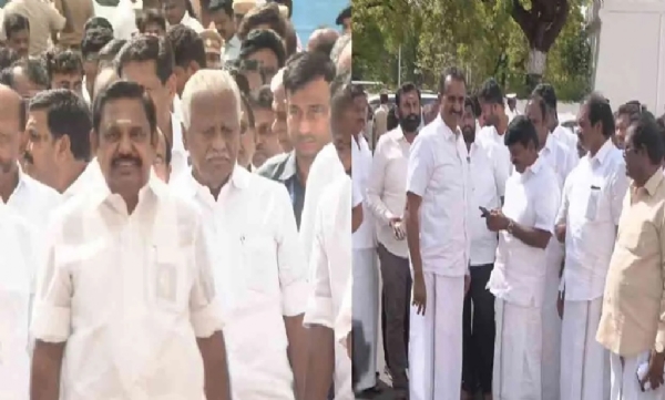 இரு அணிகளாக சட்டப்பேரவைக்கு வருகை தந்த அதிமுகவினர் இரு அணிகளாக சட்டப்பேரவைக்கு வருகை தந்த அதிமுகவினர்
