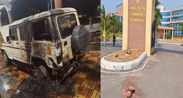 ராணிப்பேட்டை வட்டாட்சியர் வாகனத்திற்கு தீ வைத்த மர்ம நபர்கள் - போலீசார் விசாரணை ராணிப்பேட்டை வட்டாட்சியர் வாகனத்திற்கு தீ வைத்த மர்ம நபர்கள் - போலீசார் விசாரணை