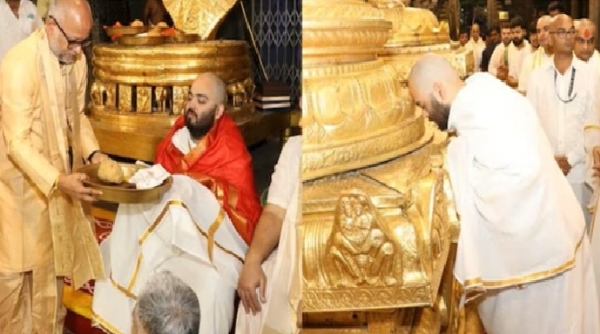 Anant Ambani offers hair at the Tirupati Tirumala temple