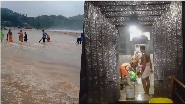 கோவிலின் கருவறைக்குள் தண்ணீர் புகுந்தது.