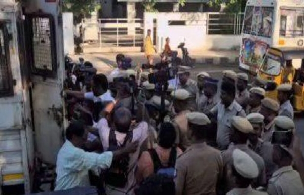 DMK members stage protests
