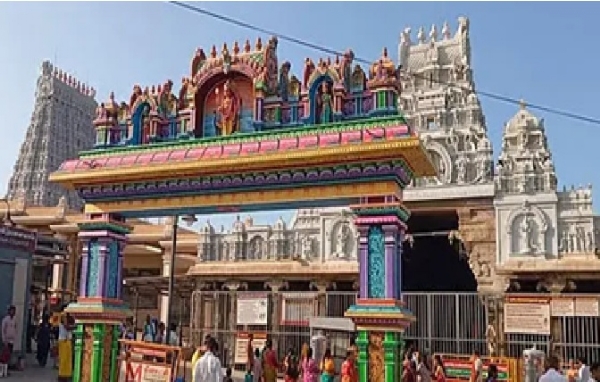 பக்தர்களைக் கவரும்  திருச்செந்தூர் கோயிலின் பிரம்மாண்ட நுழைவாயில்