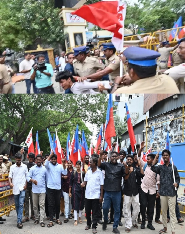 நீட் எதிர்ப்பு போராட்டம் - ஆளுநர் மாளிகையை முற்றுகையிட முயன்ற இளைஞர் அமைப்பினர் கைது நீட் எதிர்ப்பு போராட்டம் - ஆளுநர் மாளிகையை முற்றுகையிட முயன்ற இளைஞர் அமைப்பினர் கைது