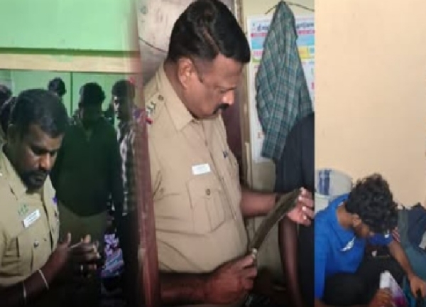 கல்லூரி மாணவர்கள் தங்கும் அறைகளில் போலீசார் அதிரடி சோதனை - கத்தி உள்ளிட்ட ஆயுதங்கள் பறிமுதல்
