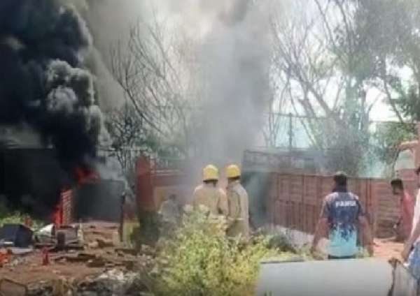 Massive fire at a scrap warehouse near Tirupattur Massive fire at a scrap warehouse near Tirupattur