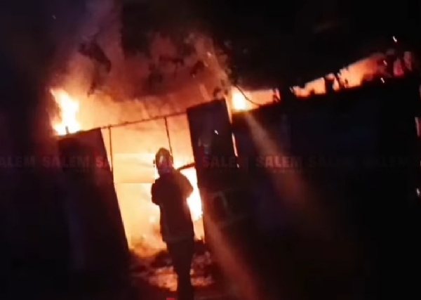 Massive fire at a private parking lot near Salem. Massive fire at a private parking lot near Salem.