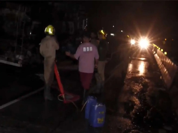 Massive fire breaks out after two tanker trucks collide head-on near Udhampur. Massive fire breaks out after two tanker trucks collide head-on near Udhampur.