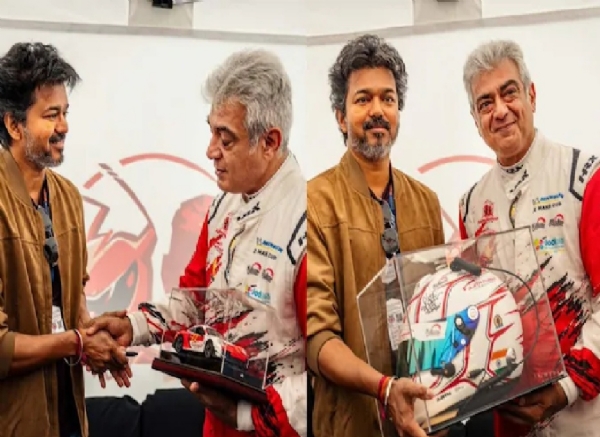 நடிகர் அஜித்துக்கு ரேசிங் கார் மினியேச்சரை பரிசளித்த முதல்வர் விஜய் நடிகர் அஜித்துக்கு ரேசிங் கார் மினியேச்சரை பரிசளித்த முதல்வர் விஜய்