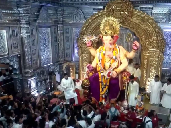 Devotees gathered at the Lalbaugcha Raja pandal in Mumbai for Ganeshotsav worship.
