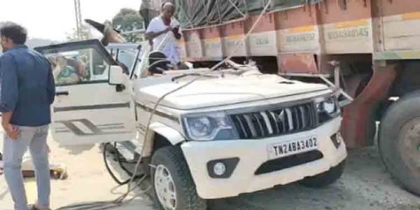 சித்தூர் அருகே லாரி மீது கார் மோதி பெண் பலி - 5 பேர் படுகாயம்