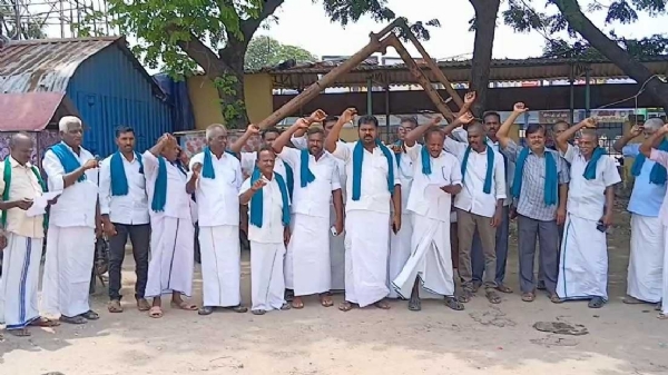 திருக்கழுக்குன்றம் அருகே நெல் கொள்முதல் நிலையம் அமைக்கக் கோரி விவசாயிகள் கண்டன ஆர்ப்பாட்டம்