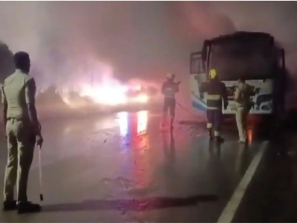 Fire breaks out in private bus near Hyderabad
