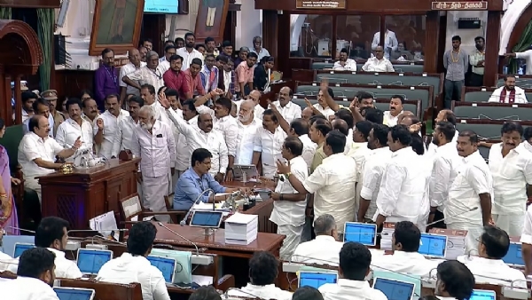 DMK members evicted en masse from the Legislative Assembly.